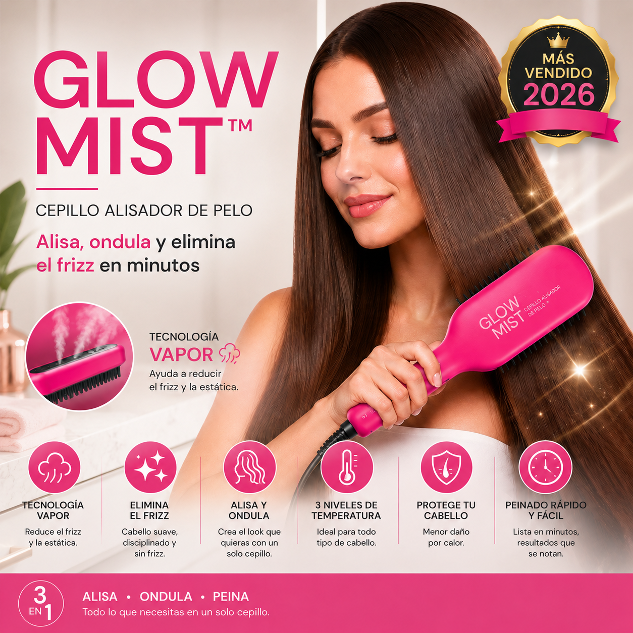 Cepillo Alisador de Cabello - Glow Mist®️