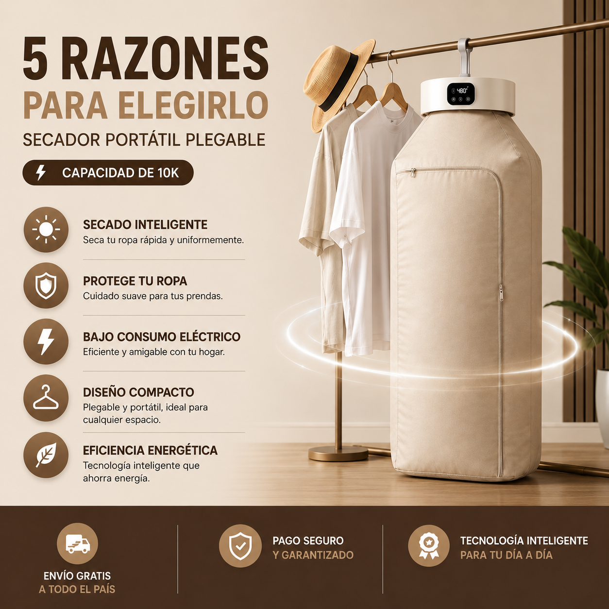 Secadora de Ropa Portátil Plegable - Capacidad de Carga 10 kg