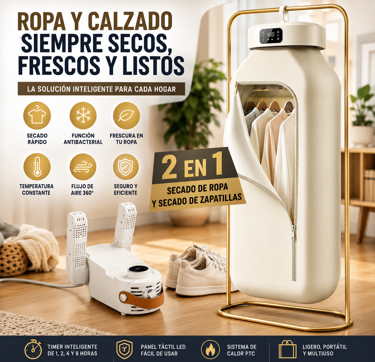 Secadora de Ropa Portátil Plegable + Secador de Zapatos de REGALO
