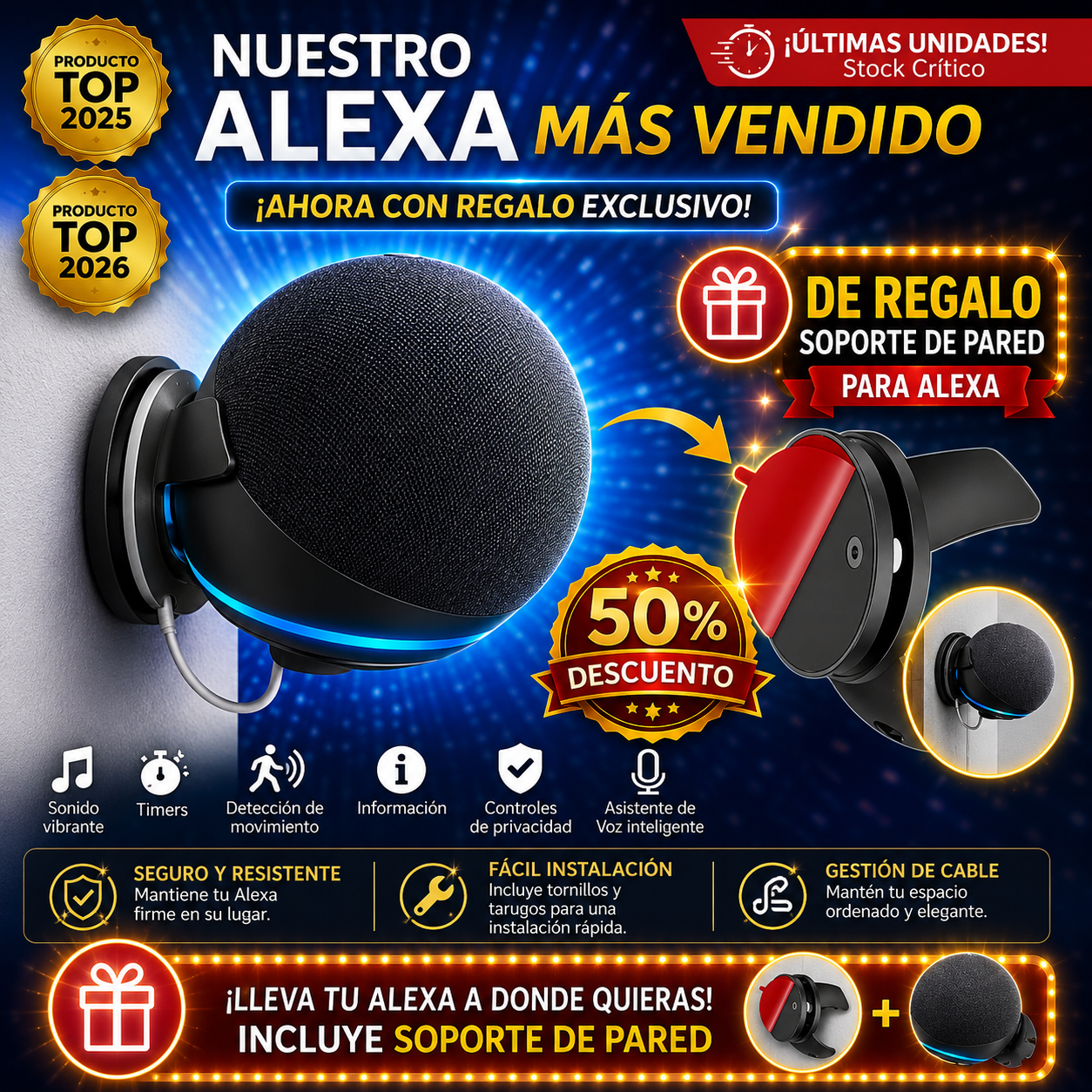 Amazon ALEXA® - Asistente Virtual - Echo Dot 5 Generación + De REGALO Soporte De Pared 🎁