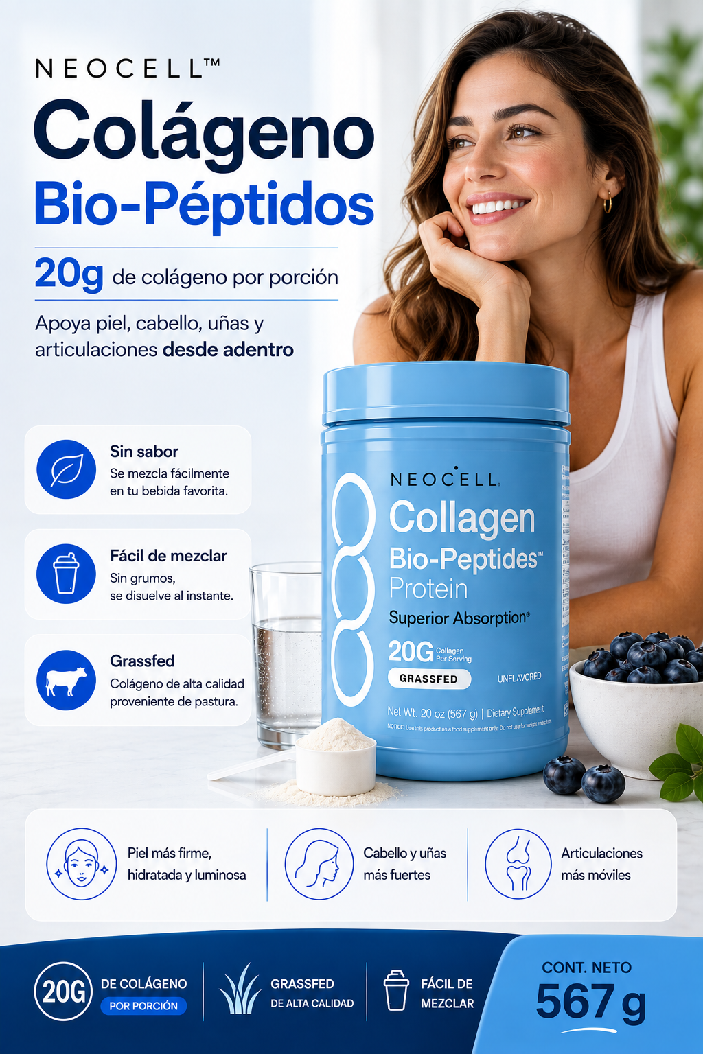 NEOCELL® Colágeno Bio-Peptides™ Hidrolizado en Polvo 567g | Original