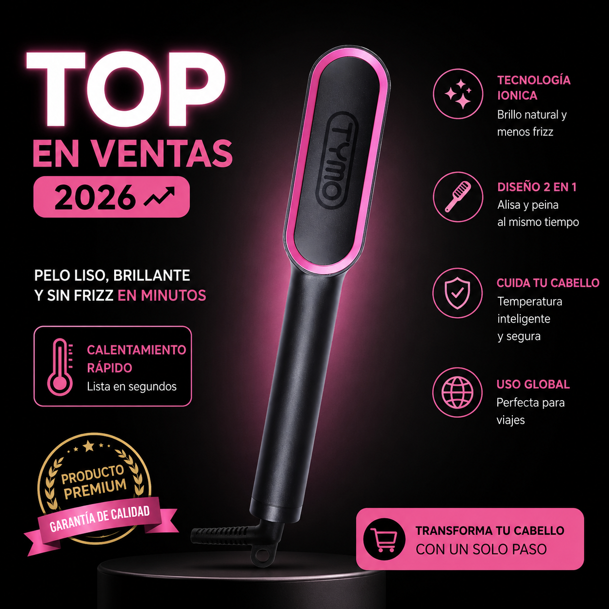 TYMO RING® - Cepillo Alisador de Pelo