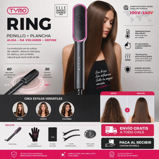 TYMO RING® - Cepillo Alisador de Pelo